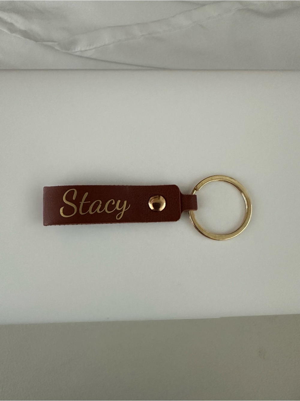 Personalized Brown Leather Keyring with Gold Accent